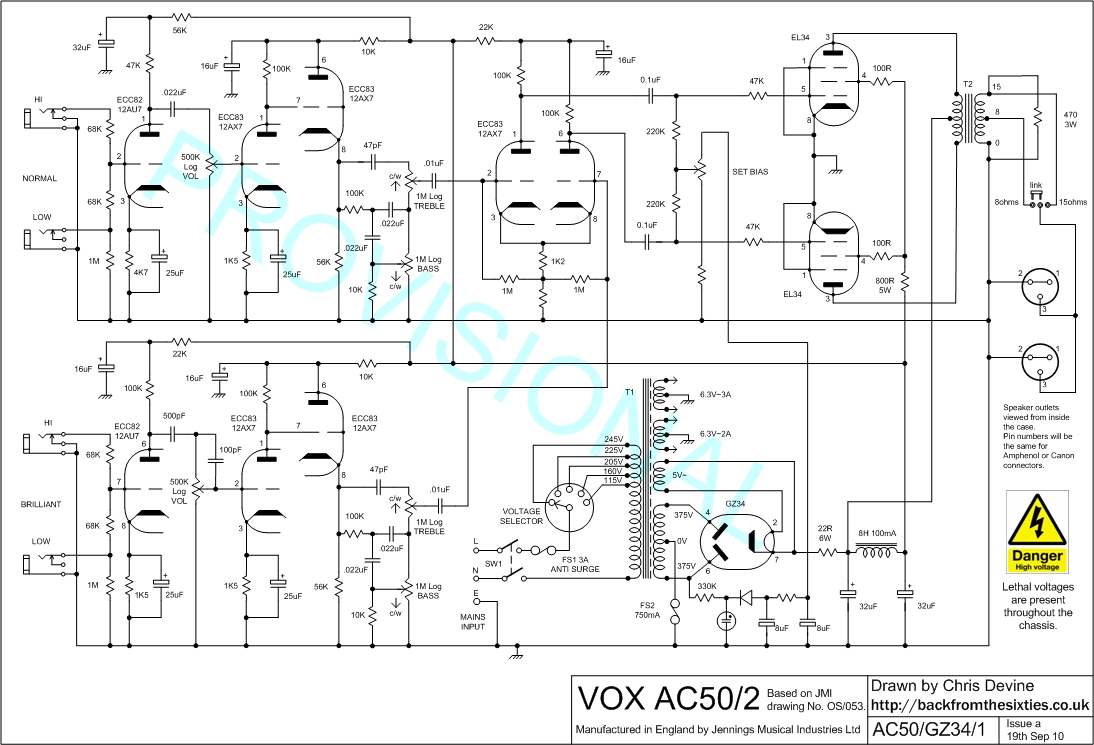 Vox AC50 Amplifier Schematic page
