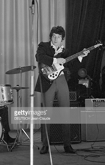 Pete Quaife of the Kinks, late 1964, with a small box vox ac50
