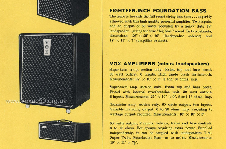 Vox advert for the Foundation Bass speaker cabinet, early 1964