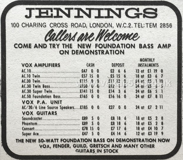 Vox advert for a demonstration of the  Foundation Bass at the shop on Charing Cross Road, London