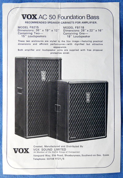 Vox Sound Limited AC50 made by Dallas Arbiter, original literature