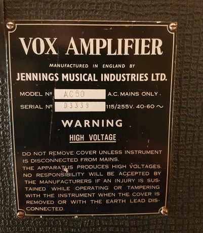Vox AC50 Mark 3, serial number 3339