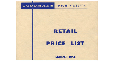 Goodmans speaker retail pricelist, March 1964
