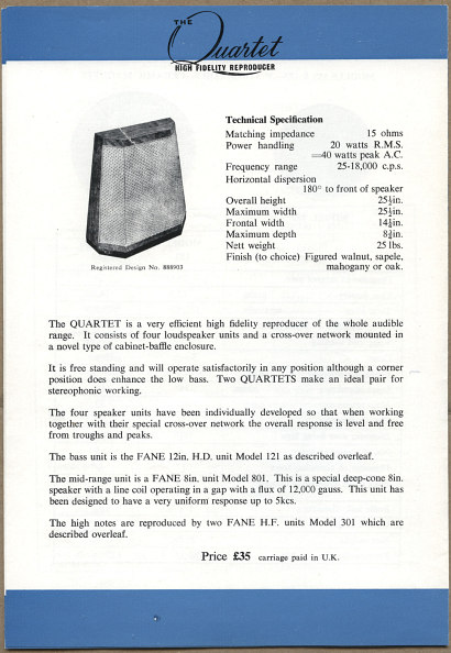 Fane speaker catalogue, 1960s