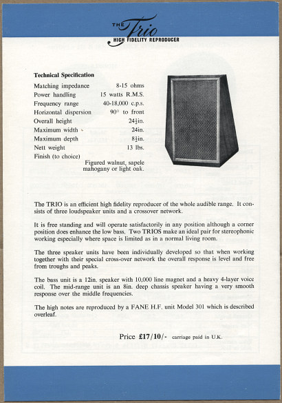 Fane speaker catalogue, 1960s