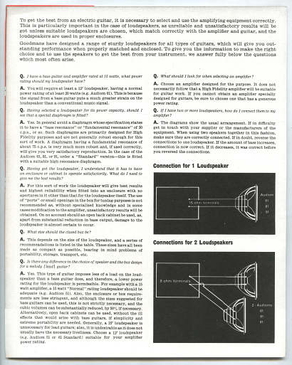 Goodmans brchure, 1965, loudspeakers for guitar and bass