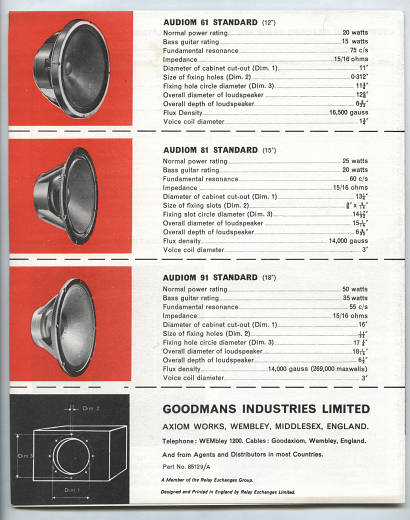 Goodmans brchure, 1965, loudspeakers for guitar and bass