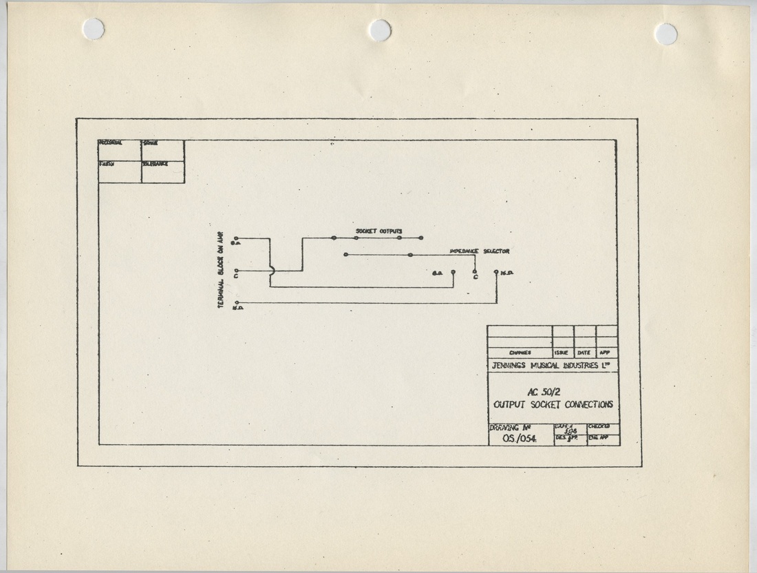 Circuit diagram for the wiring of the AC50 mark 2 speaker sockets - JMI OS/054