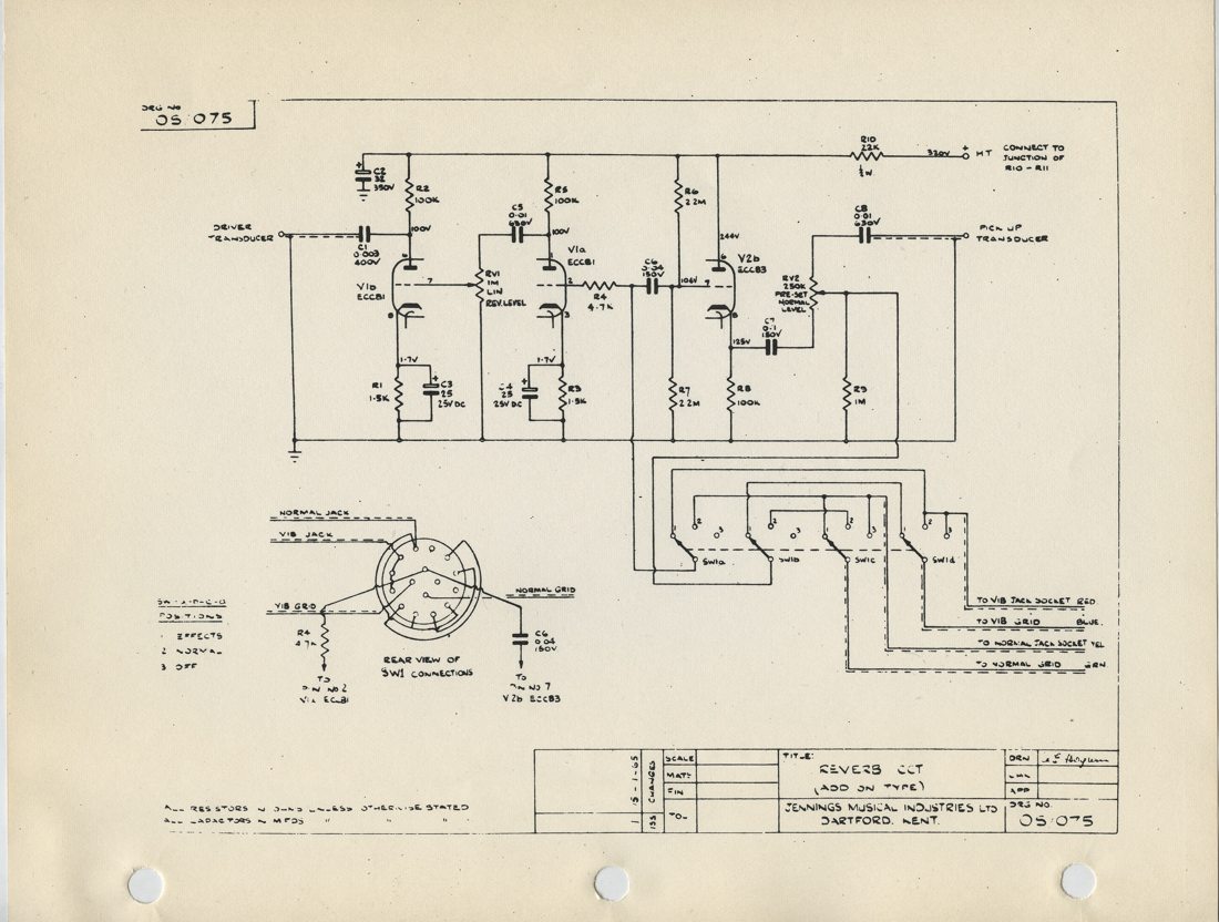Circuit diagram of the Vox add-on reverb unit - JMI OS/075